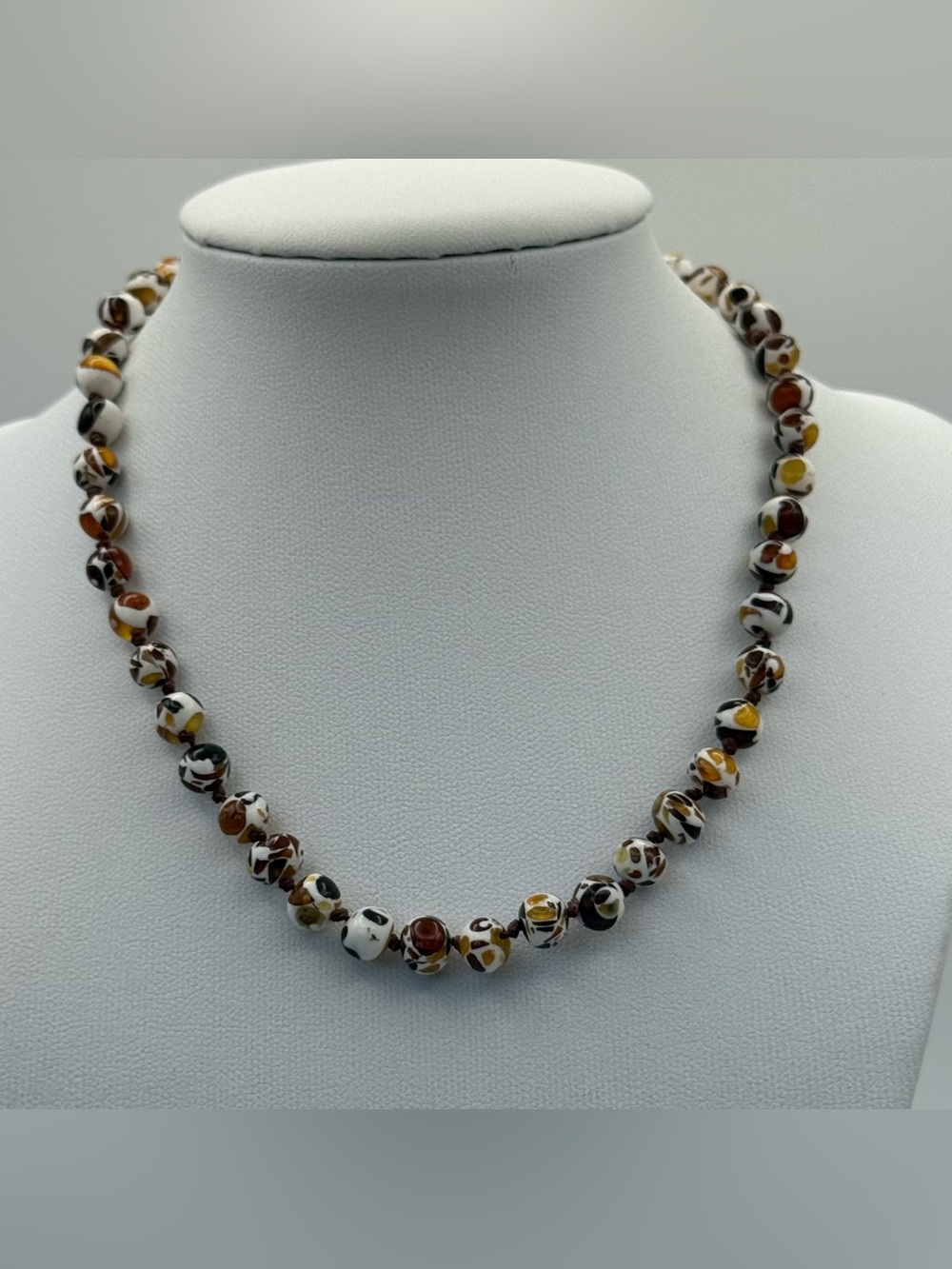 Handmade Multicolor amber  Bead Necklace - White, Brown & Yellow